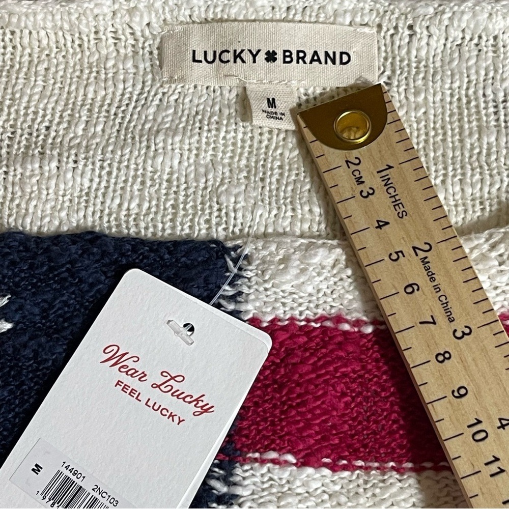 Lucky Brand Womens American Flag Knit Sweater Red White Blue Medium NEW - Picture 4 of 6